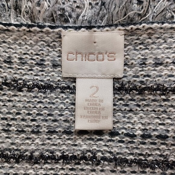 Chico’s Grey Black Lace Fringes Open Front Sweater - Picture 7 of 16